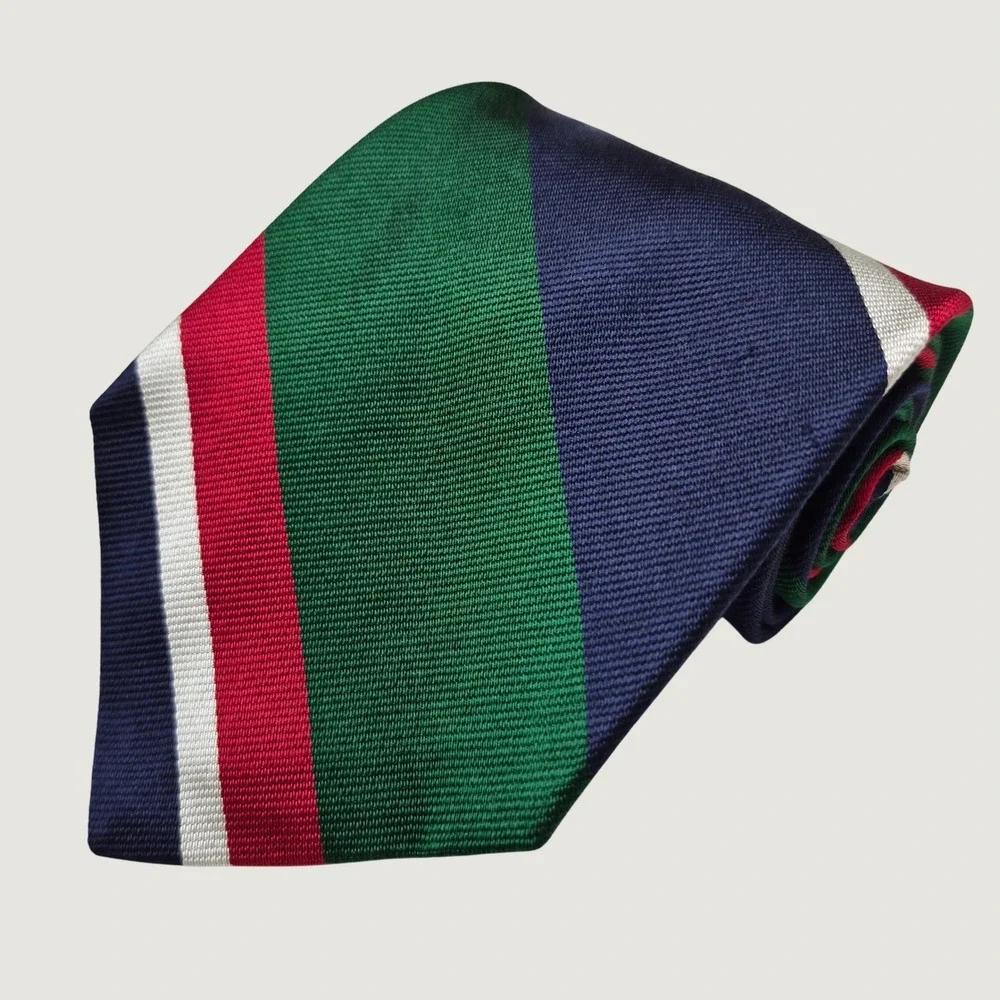 Rooster Repp Tie Mens Blue Green Striped Preppy Silk Necktie Made in USA Ivy